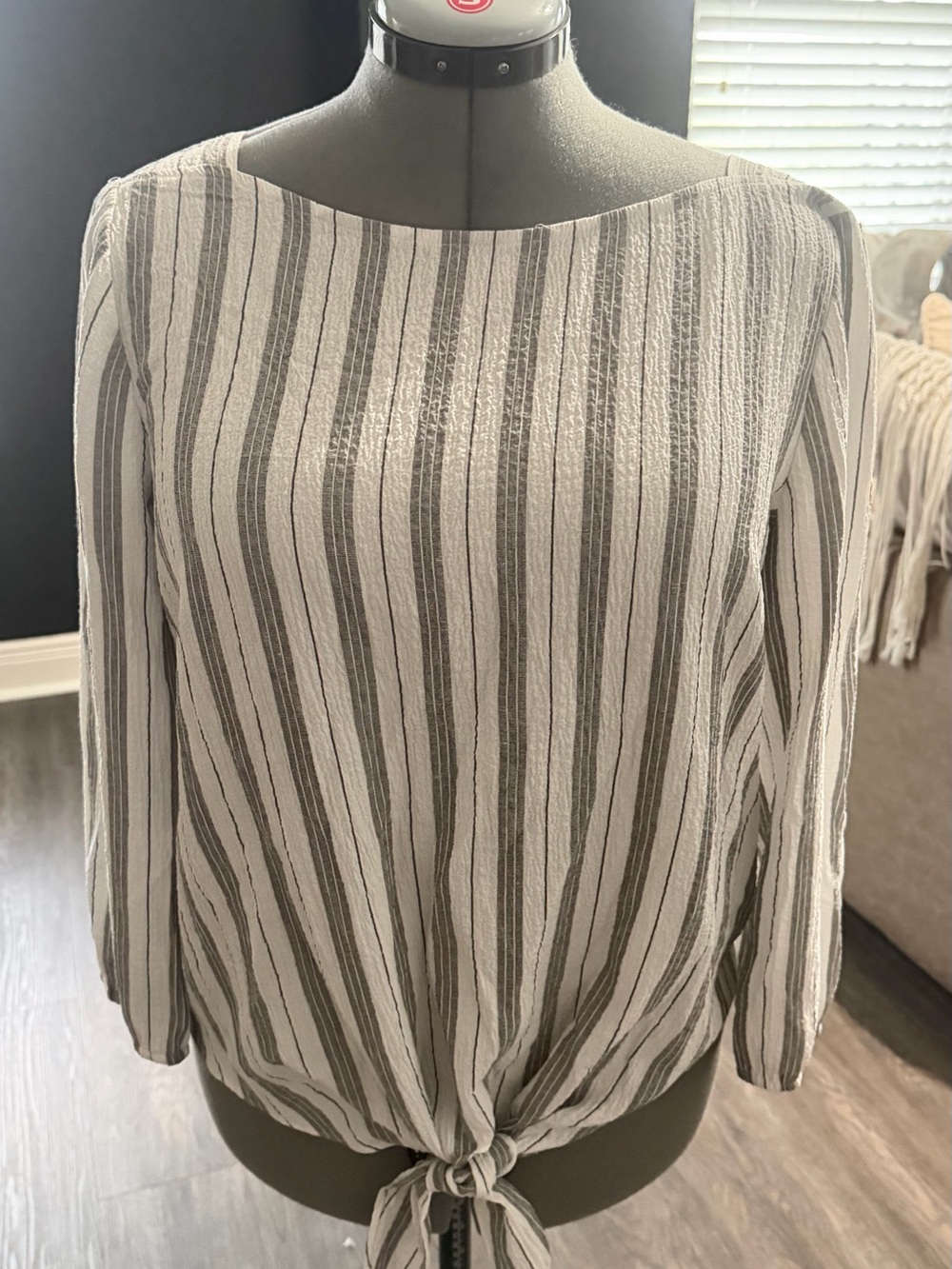 Banana Republic Striped Tie-Front Blouse - White & Gray